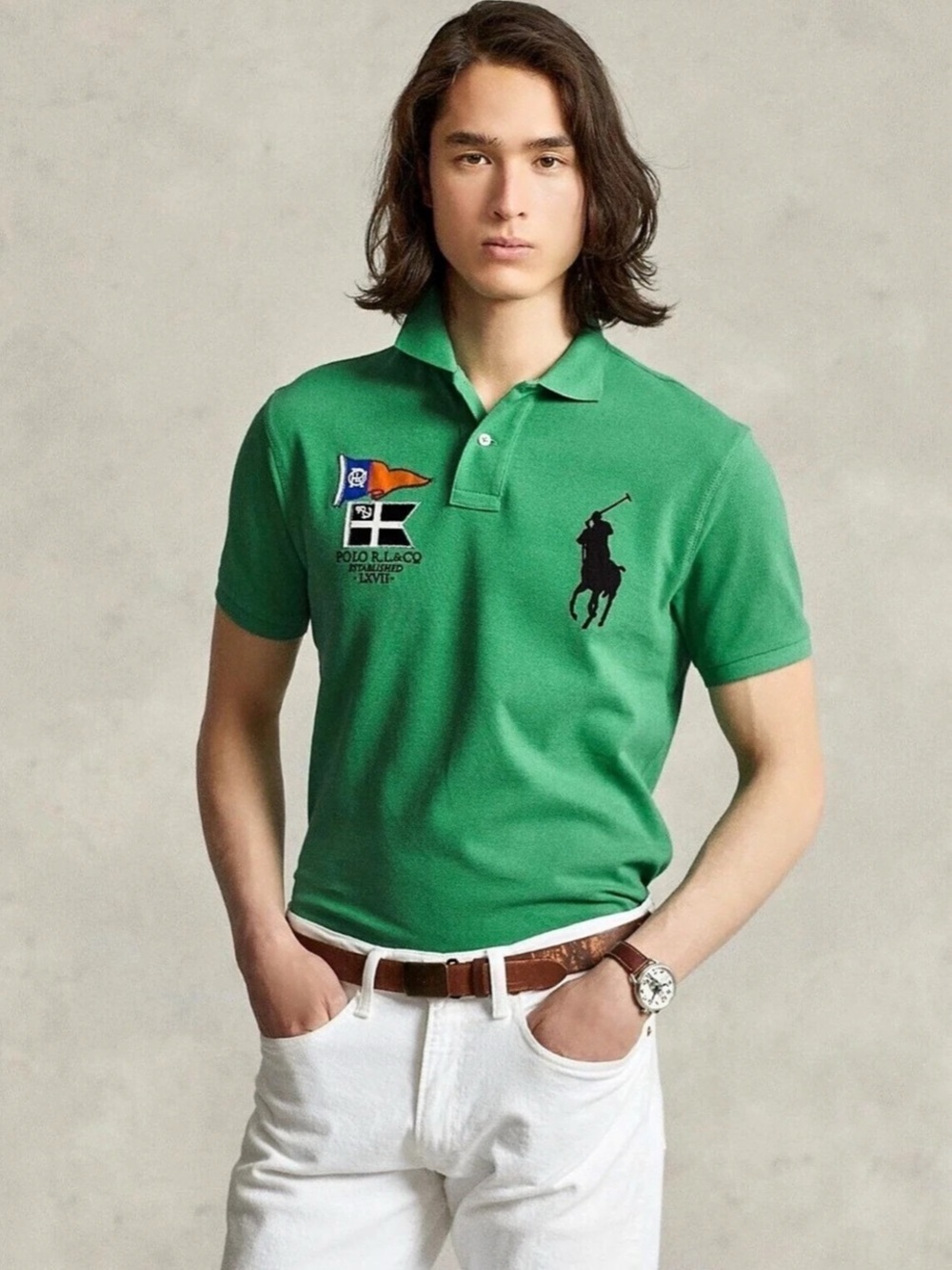 Polo Ralph Lauren Nautical Flag Big Pony Polo Shirt Green & Navy Small